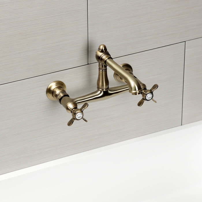 Kingston Heirloom KS7243BEX - Essex Double-Handle 2-Hole Wall Mount Bathroom Faucet, Antique Brass