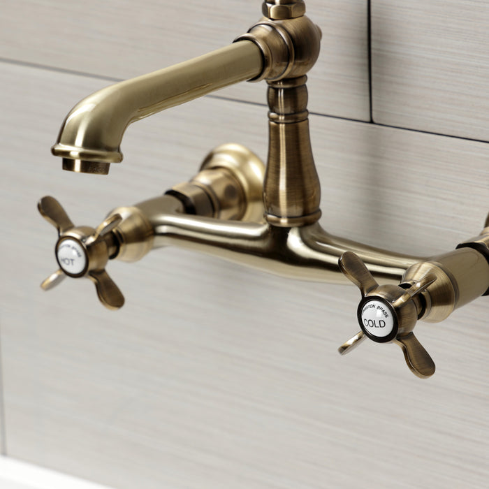 Kingston Heirloom KS7243BEX - Essex Double-Handle 2-Hole Wall Mount Bathroom Faucet, Antique Brass