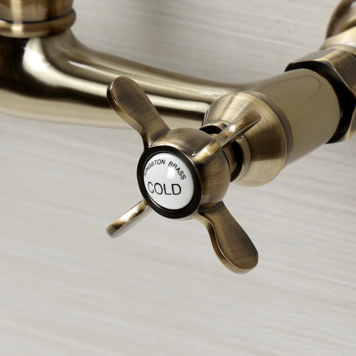 Kingston Heirloom KS7243BEX - Essex Double-Handle 2-Hole Wall Mount Bathroom Faucet, Antique Brass