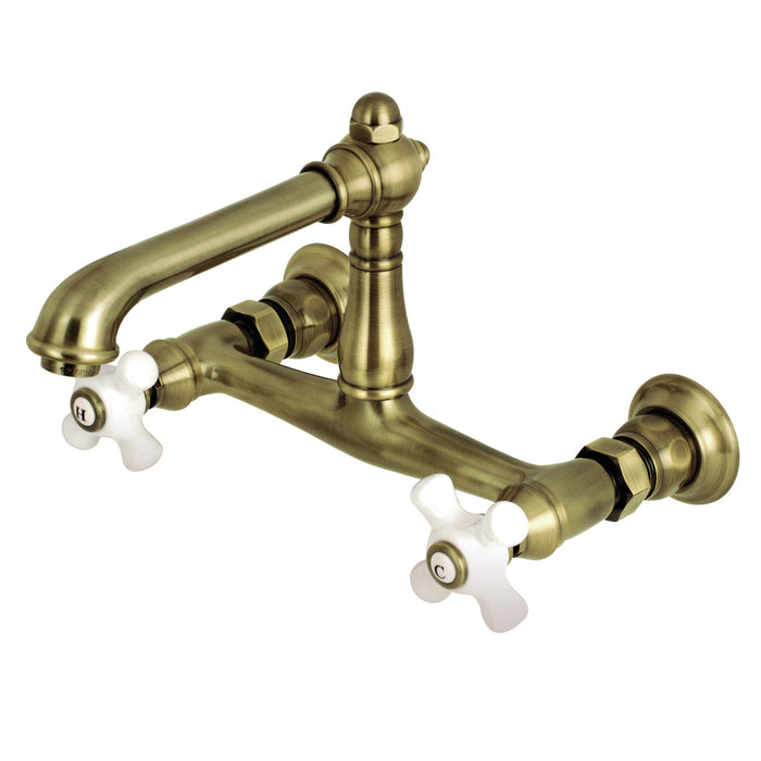 Kingston Heirloom KS7243PX - English Country Double-Handle 2-Hole Wall Mount Bathroom Faucet, Antique Brass