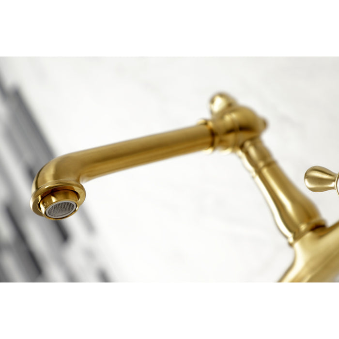 Kingston Heirloom KS7247AX - English Country Double-Handle 2-Hole Wall Mount Bathroom Faucet, Brushed Brass