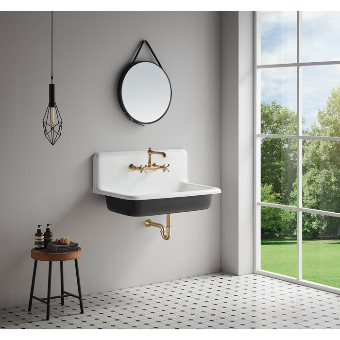Kingston Heirloom KS7247AX - English Country Double-Handle 2-Hole Wall Mount Bathroom Faucet, Brushed Brass