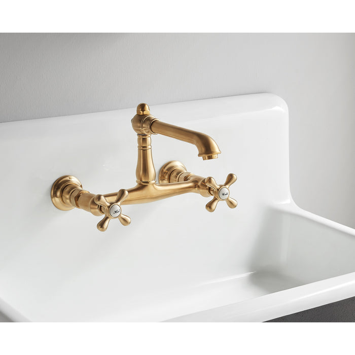 Kingston Heirloom KS7247AX - English Country Double-Handle 2-Hole Wall Mount Bathroom Faucet, Brushed Brass