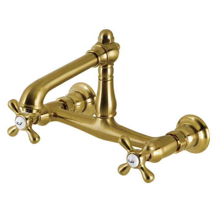 Kingston Heirloom KS7247AX - English Country Double-Handle 2-Hole Wall Mount Bathroom Faucet, Brushed Brass