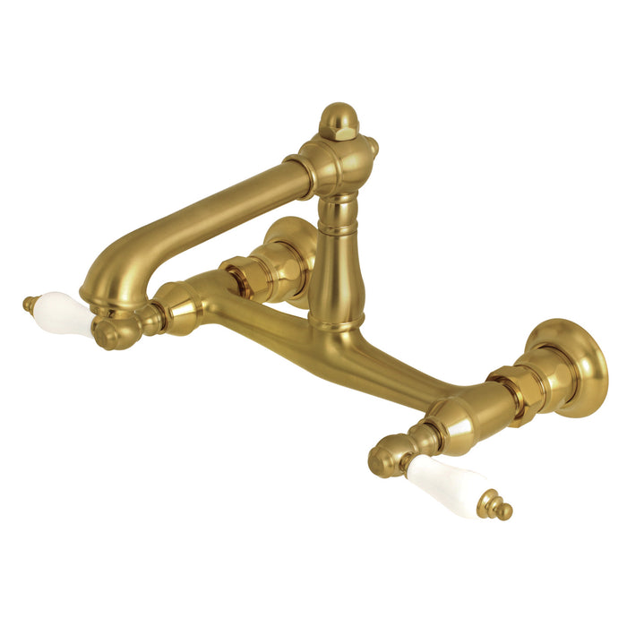 Kingston Heirloom KS7247PL - English Country Double-Handle 2-Hole Wall Mount Bathroom Faucet, Brushed Brass
