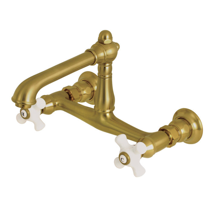 Kingston Heirloom KS7247PX - English Country Double-Handle 2-Hole Wall Mount Bathroom Faucet, Brushed Brass