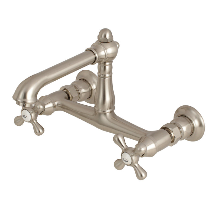 Kingston Heirloom KS7248AX - English Country Double-Handle 2-Hole Wall Mount Bathroom Faucet, Brushed Nickel