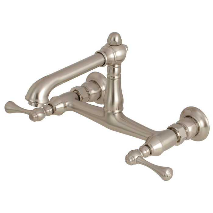 Kingston Heirloom KS7248BL - English Country Double-Handle 2-Hole Wall Mount Bathroom Faucet, Brushed Nickel
