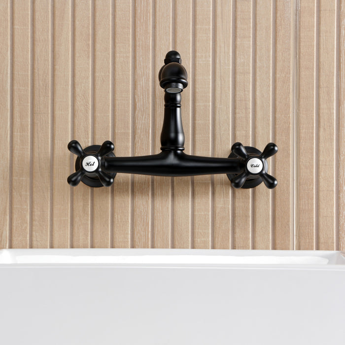 Kingston Heirloom KS7250AX - English Country Double-Handle 2-Hole Wall Mount Bathroom Faucet, Matte Black