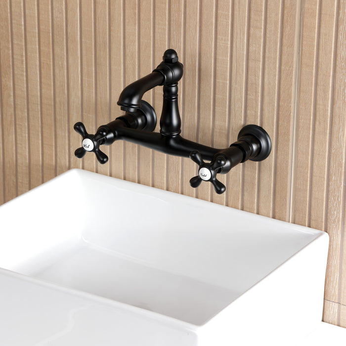 Kingston Heirloom KS7250AX - English Country Double-Handle 2-Hole Wall Mount Bathroom Faucet, Matte Black