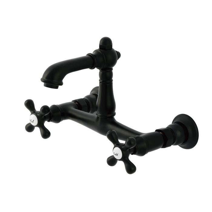 Kingston Heirloom KS7250AX - English Country Double-Handle 2-Hole Wall Mount Bathroom Faucet, Matte Black