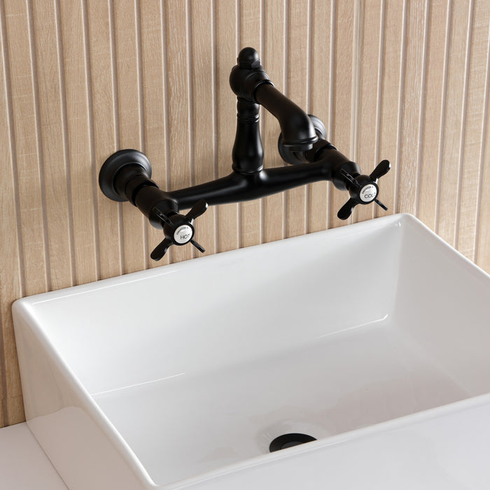 Kingston Heirloom KS7250BEX - Essex Double-Handle 2-Hole Wall Mount Bathroom Faucet, Matte Black