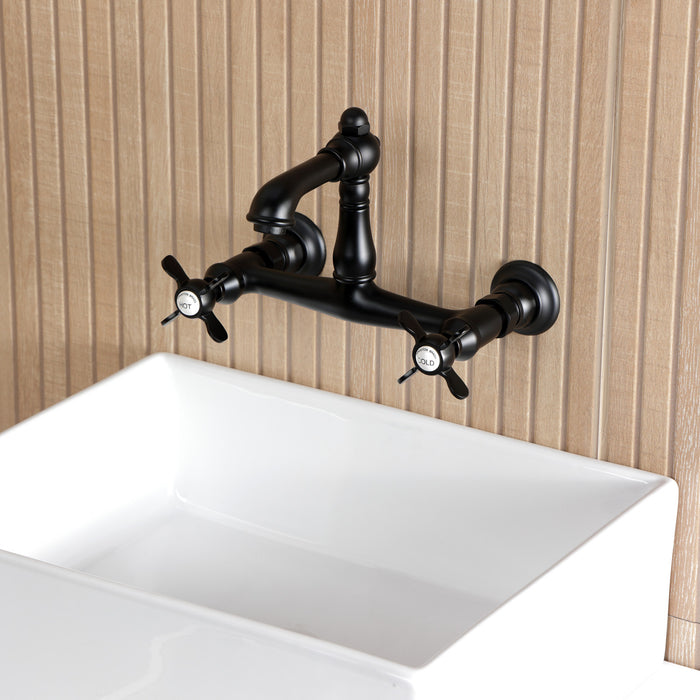 Essex KS7250BEX Double-Handle 2-Hole Wall Mount Bathroom Faucet, Matte Black