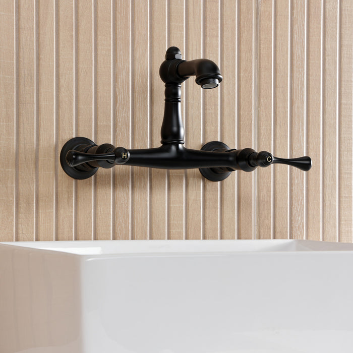 Kingston Heirloom KS7250BL - English Country Double-Handle 2-Hole Wall Mount Bathroom Faucet, Matte Black