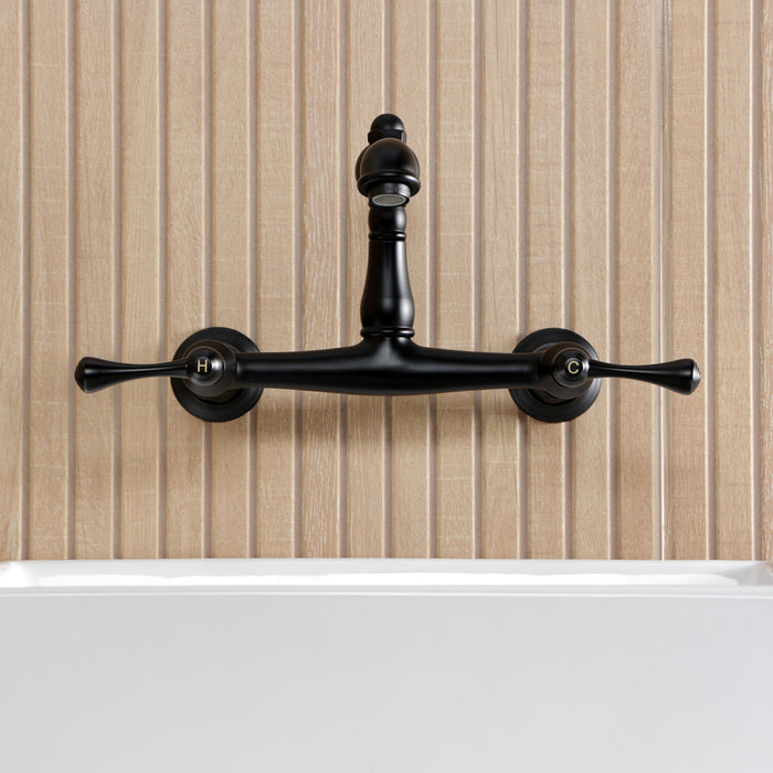 Kingston Heirloom KS7250BL - English Country Double-Handle 2-Hole Wall Mount Bathroom Faucet, Matte Black