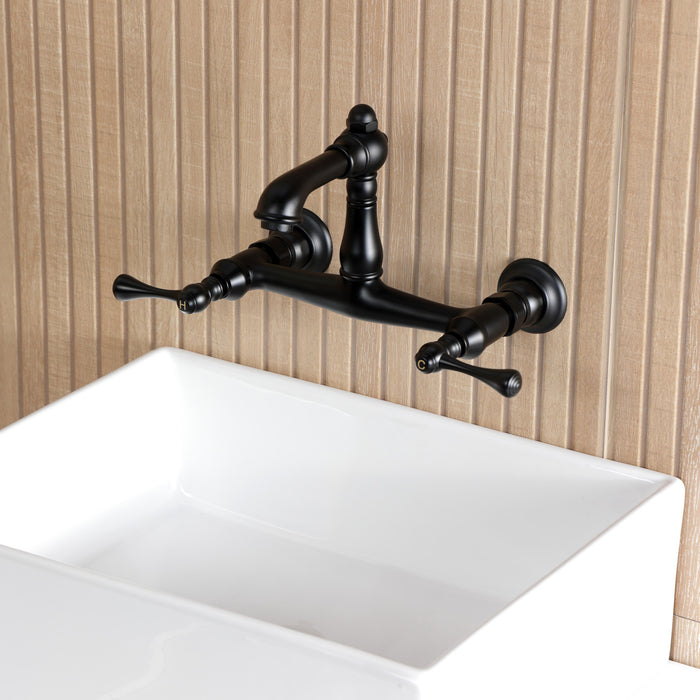 Kingston Heirloom KS7250BL - English Country Double-Handle 2-Hole Wall Mount Bathroom Faucet, Matte Black