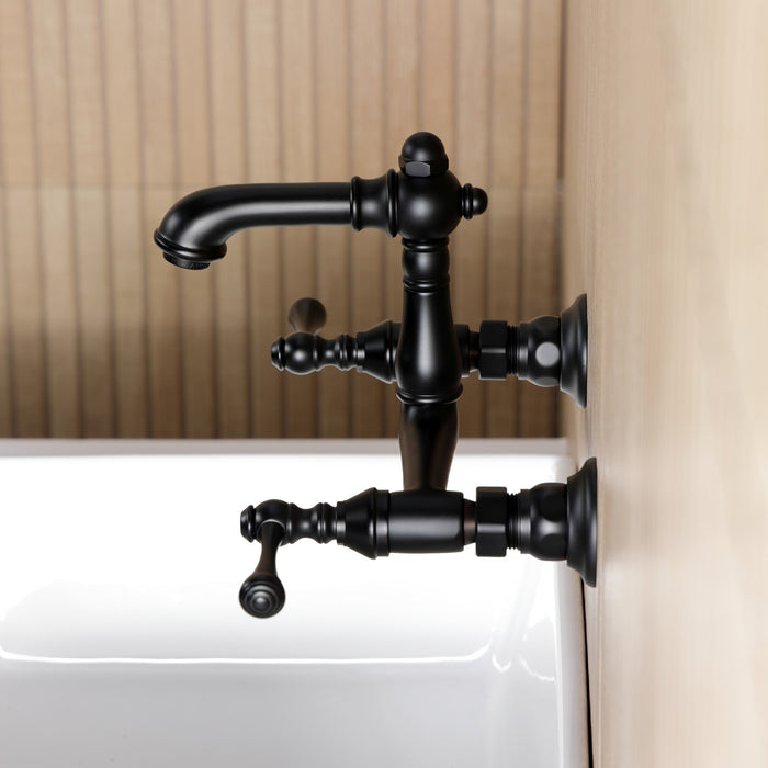 Kingston Heirloom KS7250BL - English Country Double-Handle 2-Hole Wall Mount Bathroom Faucet, Matte Black