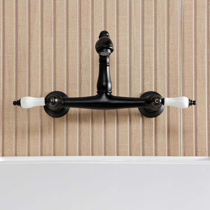 Kingston Heirloom KS7250PL - English Country Double-Handle 2-Hole Wall Mount Bathroom Faucet, Matte Black