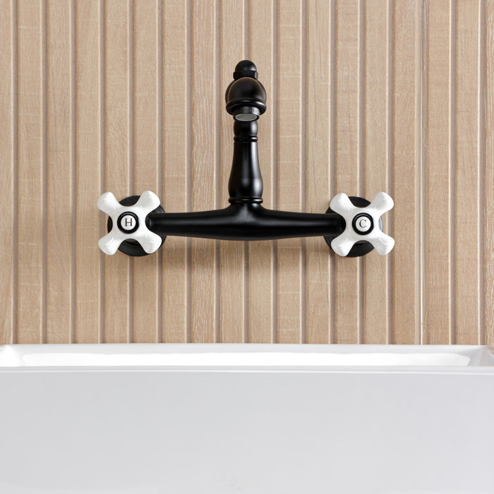 Kingston Heirloom KS7250PX - English Country Double-Handle 2-Hole Wall Mount Bathroom Faucet, Matte Black