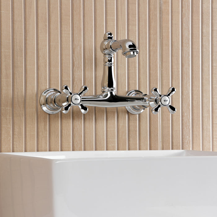 Kingston Heirloom KS7251AX - English Country Double-Handle 2-Hole Wall Mount Bathroom Faucet, Polished Chrome
