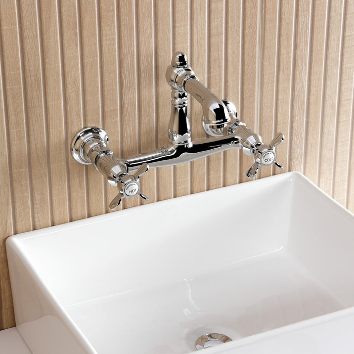 Kingston Heirloom KS7251BEX - Essex Double-Handle 2-Hole Wall Mount Bathroom Faucet, Polished Chrome
