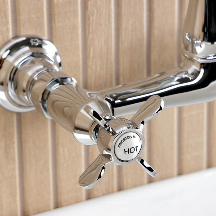 Kingston Heirloom KS7251BEX - Essex Double-Handle 2-Hole Wall Mount Bathroom Faucet, Polished Chrome