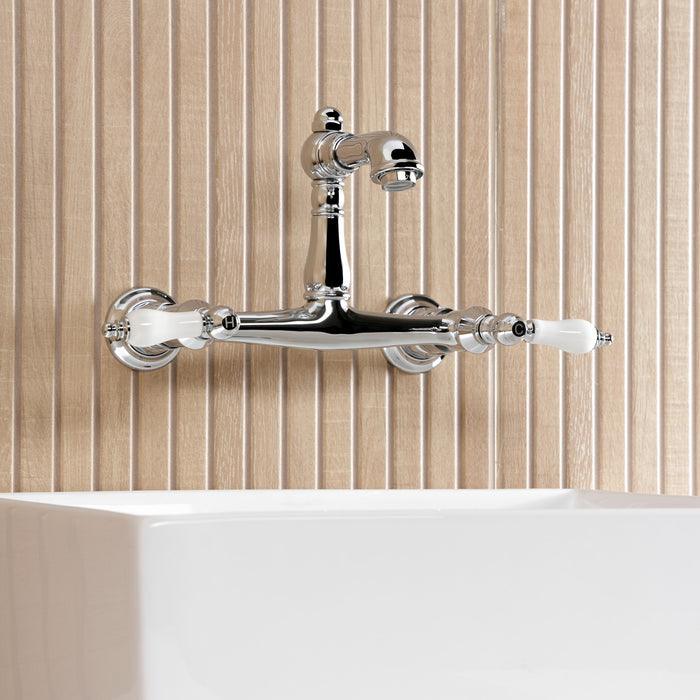 Kingston Heirloom KS7251PL - English Country Double-Handle 2-Hole Wall Mount Bathroom Faucet, Polished Chrome