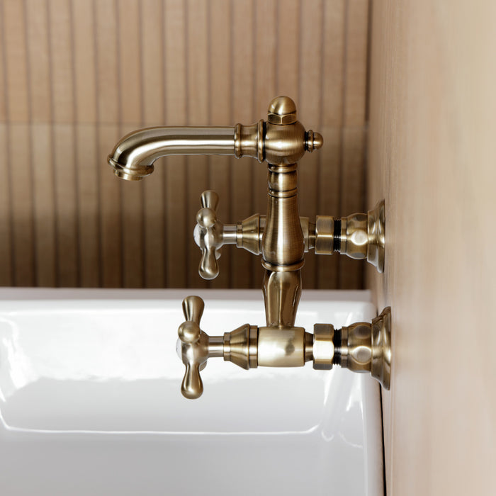 Kingston Heirloom KS7253AX - English Country Double-Handle 2-Hole Wall Mount Bathroom Faucet, Antique Brass
