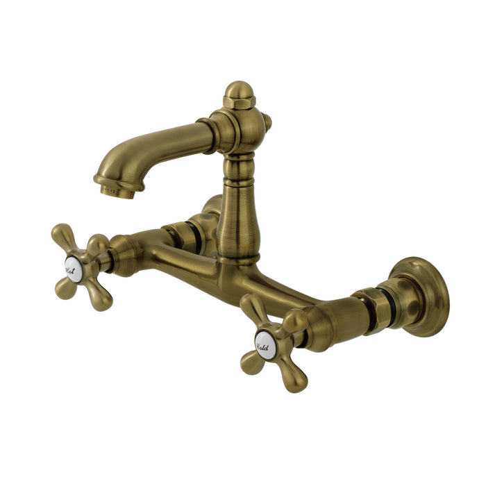 Kingston Heirloom KS7253AX - English Country Double-Handle 2-Hole Wall Mount Bathroom Faucet, Antique Brass
