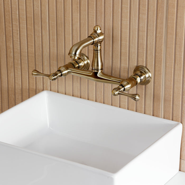 Kingston Heirloom KS7253BL - English Country Double-Handle 2-Hole Wall Mount Bathroom Faucet, Antique Brass