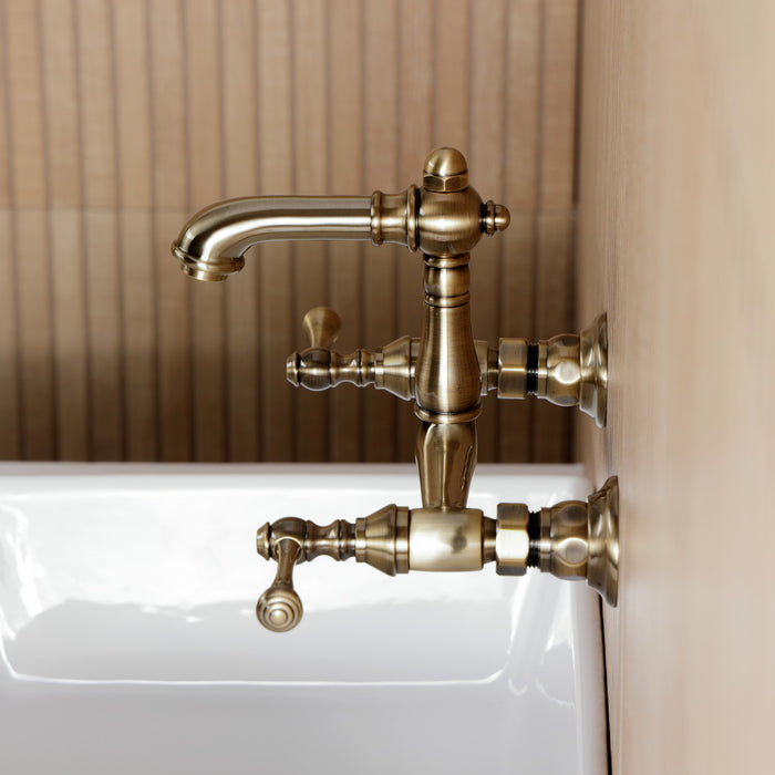 Kingston Heirloom KS7253BL - English Country Double-Handle 2-Hole Wall Mount Bathroom Faucet, Antique Brass