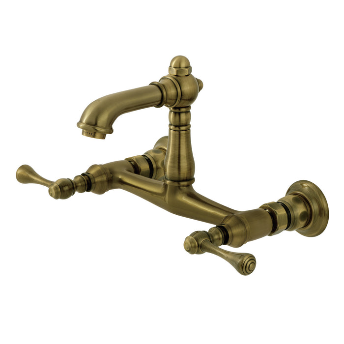 Kingston Heirloom KS7253BL - English Country Double-Handle 2-Hole Wall Mount Bathroom Faucet, Antique Brass