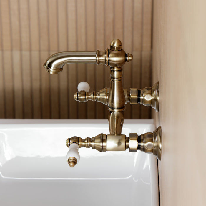 Kingston Heirloom KS7253PL - English Country Double-Handle 2-Hole Wall Mount Bathroom Faucet, Antique Brass