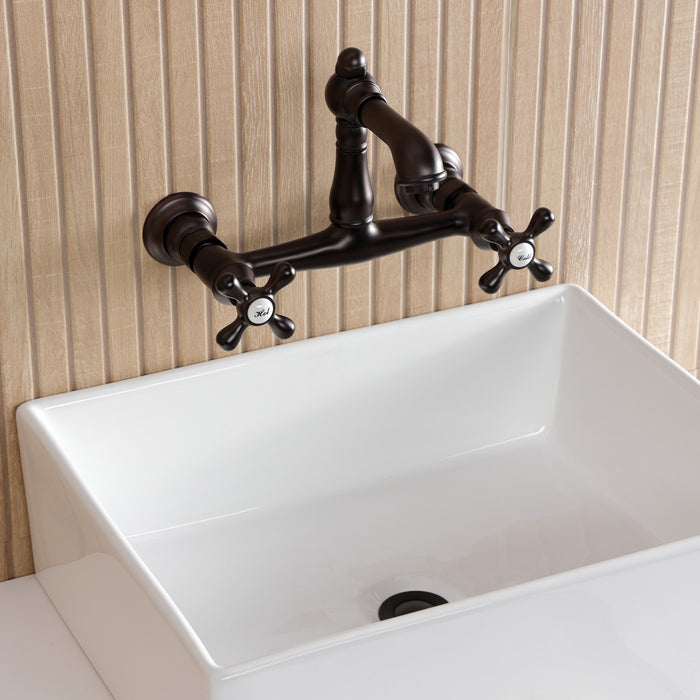 Kingston Heirloom KS7255AX - English Country Double-Handle 2-Hole Wall Mount Bathroom Faucet, Oil Rubbed Bronze