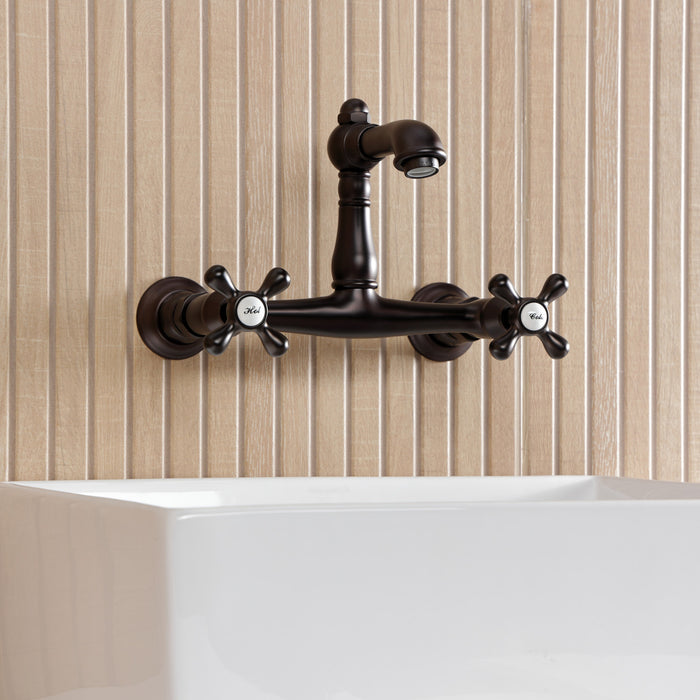 Kingston Heirloom KS7255AX - English Country Double-Handle 2-Hole Wall Mount Bathroom Faucet, Oil Rubbed Bronze