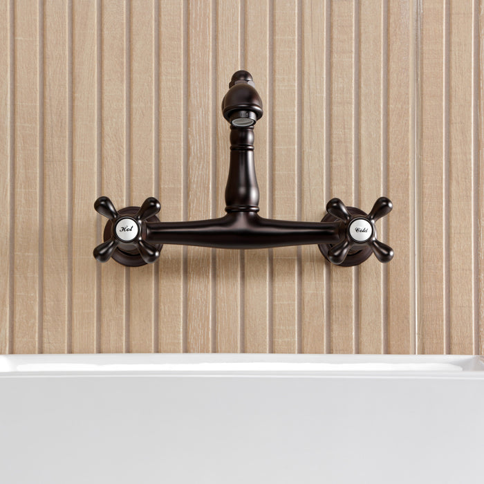 Kingston Heirloom KS7255AX - English Country Double-Handle 2-Hole Wall Mount Bathroom Faucet, Oil Rubbed Bronze