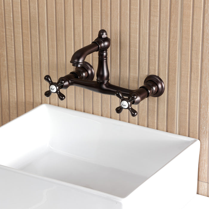 Kingston Heirloom KS7255AX - English Country Double-Handle 2-Hole Wall Mount Bathroom Faucet, Oil Rubbed Bronze