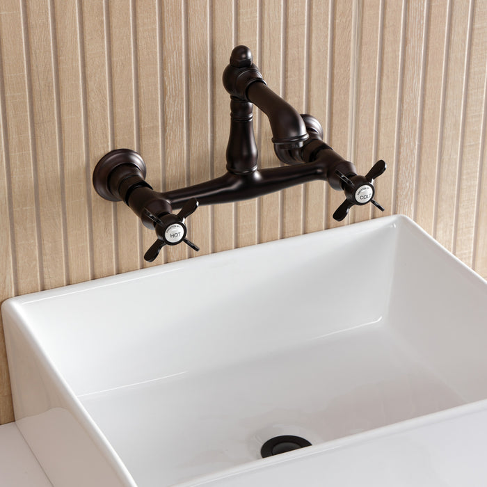 Kingston Heirloom KS7255BEX - Essex Double-Handle 2-Hole Wall Mount Bathroom Faucet, Oil Rubbed Bronze