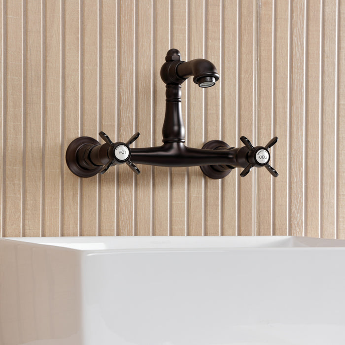 Kingston Heirloom KS7255BEX - Essex Double-Handle 2-Hole Wall Mount Bathroom Faucet, Oil Rubbed Bronze