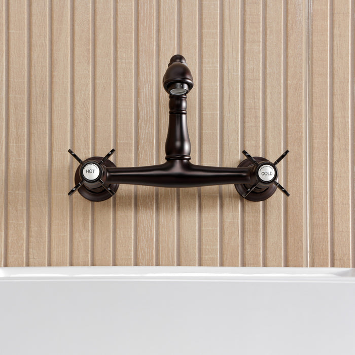 Kingston Heirloom KS7255BEX - Essex Double-Handle 2-Hole Wall Mount Bathroom Faucet, Oil Rubbed Bronze
