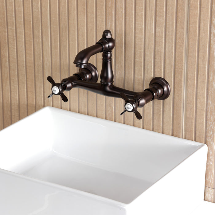 Kingston Heirloom KS7255BEX - Essex Double-Handle 2-Hole Wall Mount Bathroom Faucet, Oil Rubbed Bronze