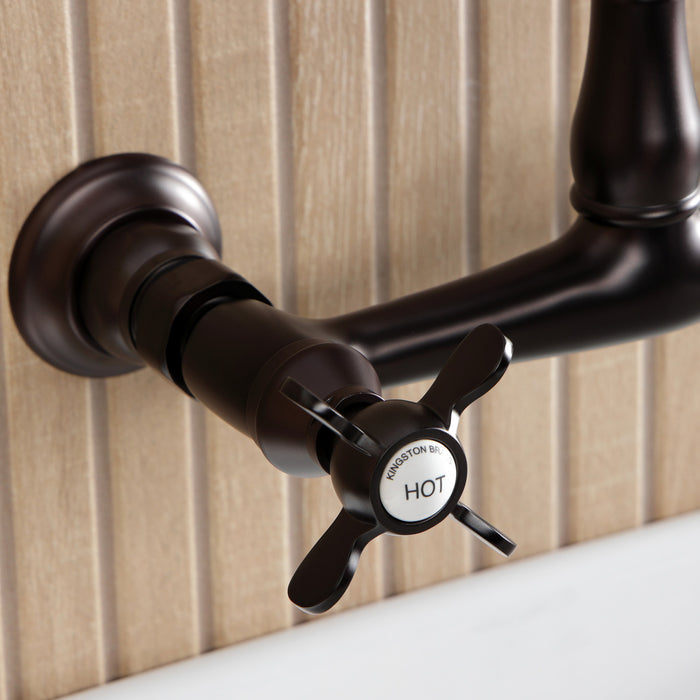 Kingston Heirloom KS7255BEX - Essex Double-Handle 2-Hole Wall Mount Bathroom Faucet, Oil Rubbed Bronze