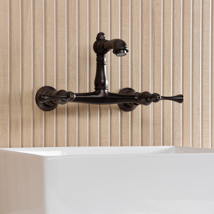 Kingston Heirloom KS7255BL - English Country Double-Handle 2-Hole Wall Mount Bathroom Faucet, Oil Rubbed Bronze