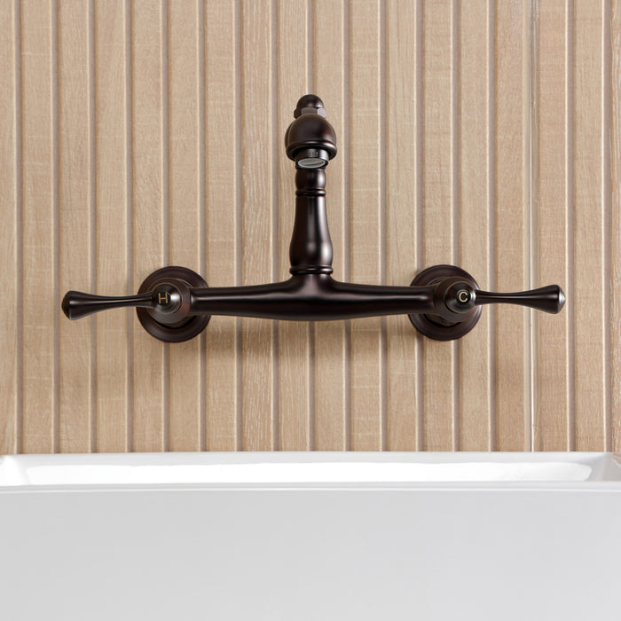 Kingston Heirloom KS7255BL - English Country Double-Handle 2-Hole Wall Mount Bathroom Faucet, Oil Rubbed Bronze