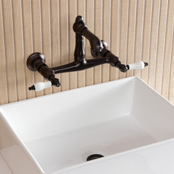Kingston Heirloom KS7255PL - English Country Double-Handle 2-Hole Wall Mount Bathroom Faucet, Oil Rubbed Bronze