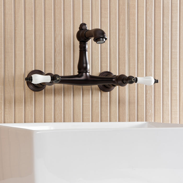 Kingston Heirloom KS7255PL - English Country Double-Handle 2-Hole Wall Mount Bathroom Faucet, Oil Rubbed Bronze
