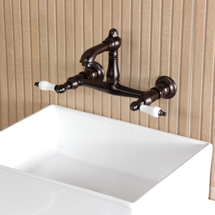 Kingston Heirloom KS7255PL - English Country Double-Handle 2-Hole Wall Mount Bathroom Faucet, Oil Rubbed Bronze