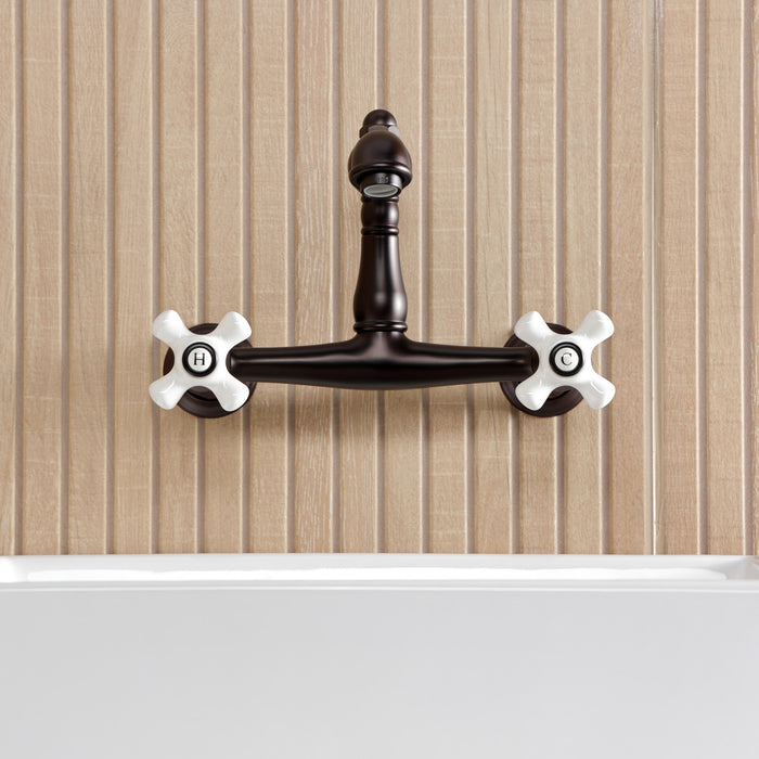 Kingston Heirloom KS7255PX - English Country Double-Handle 2-Hole Wall Mount Bathroom Faucet, Oil Rubbed Bronze