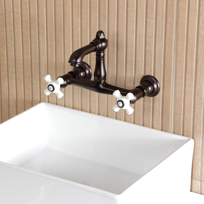 Kingston Heirloom KS7255PX - English Country Double-Handle 2-Hole Wall Mount Bathroom Faucet, Oil Rubbed Bronze