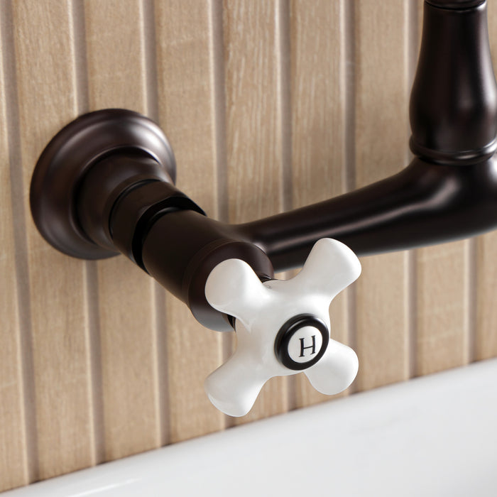 Kingston Heirloom KS7255PX - English Country Double-Handle 2-Hole Wall Mount Bathroom Faucet, Oil Rubbed Bronze
